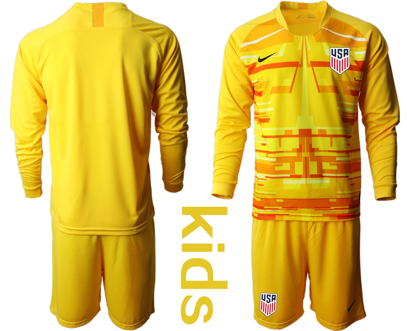 Cheap Youth 2020-2021 Season National team United States goalkeeper Long sleeve yellow Soccer Jersey1